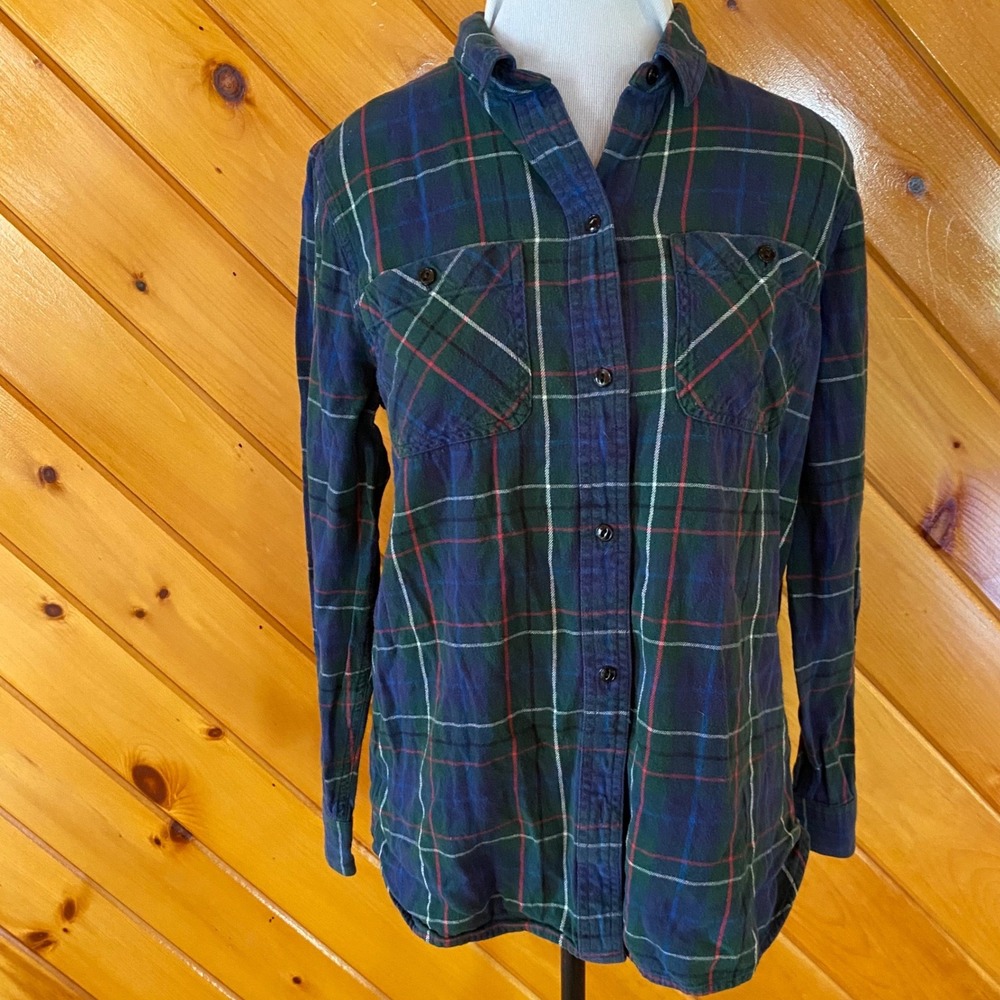 Madewell Green Navy Blue Plaid Flannel Button Down Shirt Cotton Womens Medium